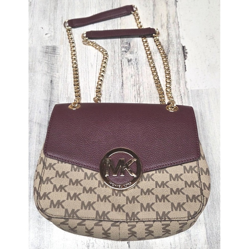 Michael Kors Fulton Shoulder Bag Women NS Merlot‎ Logo Flap Chain Strap NWT